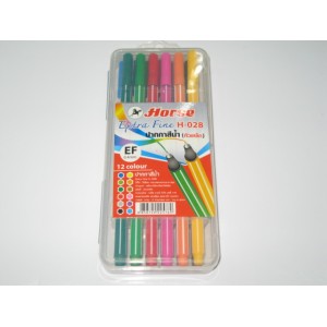 ปากกาสีน้ำตราม้า Extra fine H-028 0.4มม. 12สี บรรจุ 12สี/กล่อง